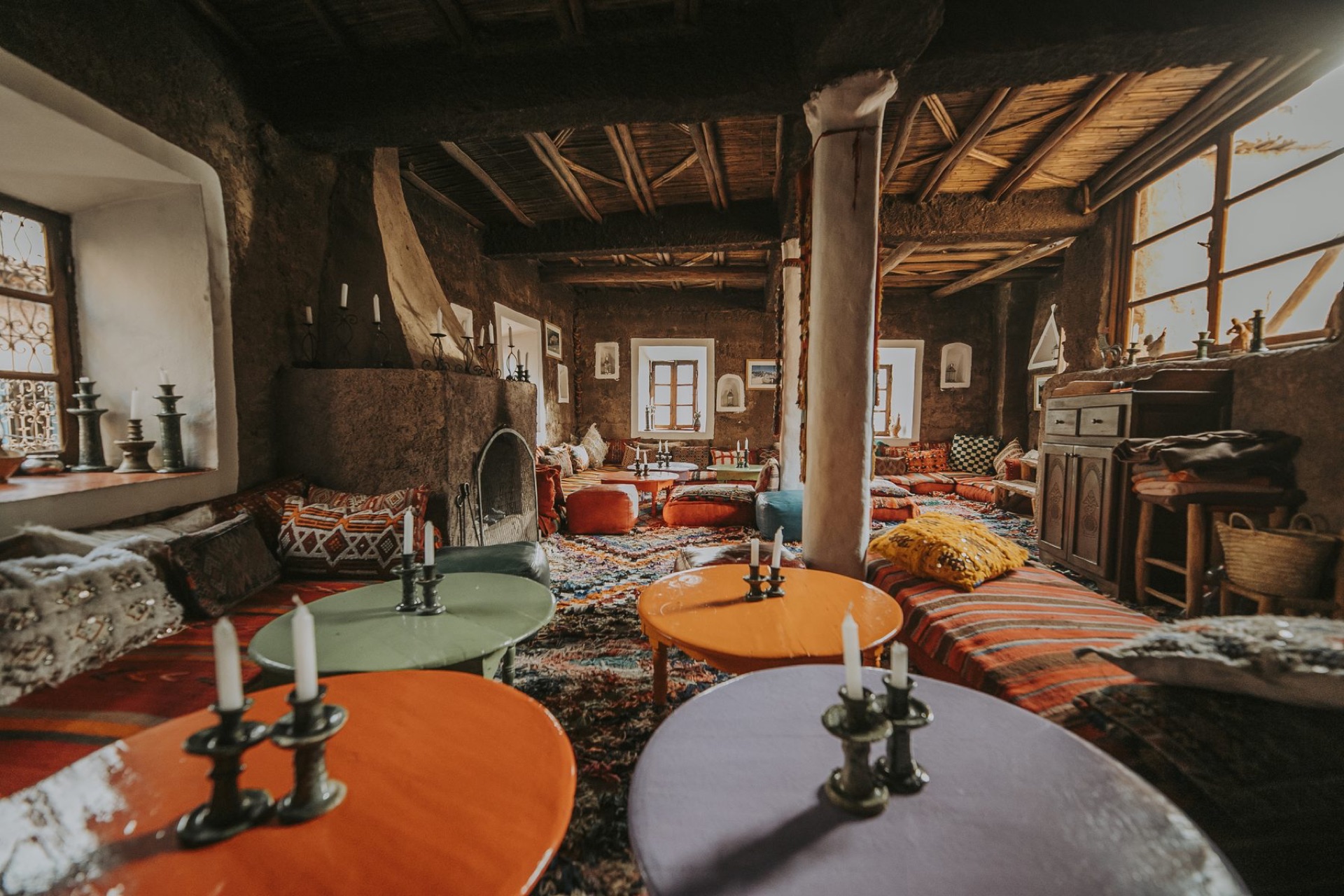 The Berber lounge lit by candlelight, ready for dinner